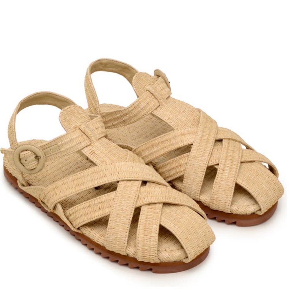 Farm Rio raffia sandals, beige, NIB